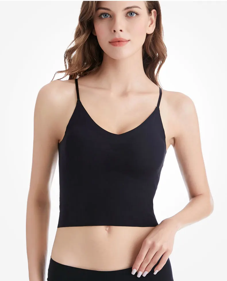 Camisoles хорошее качество бюстгальтер на бретельках сексуальный V-образный вырез со съемными накладками на груди Женский Топ