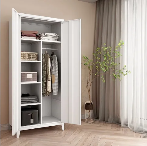 New Design Living Room Swing Door Metal Closet Steel Wardrobe Cabinet Photo With 2 Drawers and High Feet