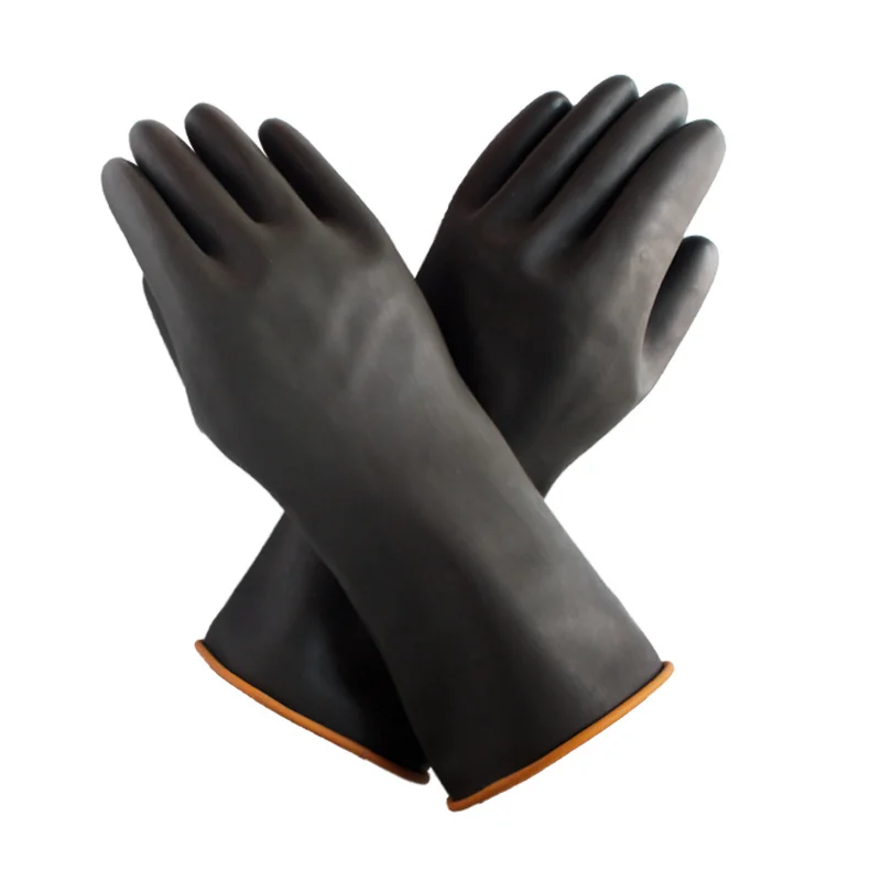 Black industrial 45cm gloves labor protection acid and alkali resistant latex rubber gloves