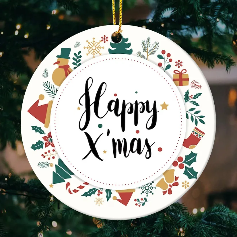 2024 christmas tree decoration round star heart snow shape ornaments ceramic white blanks pendant for sublimation