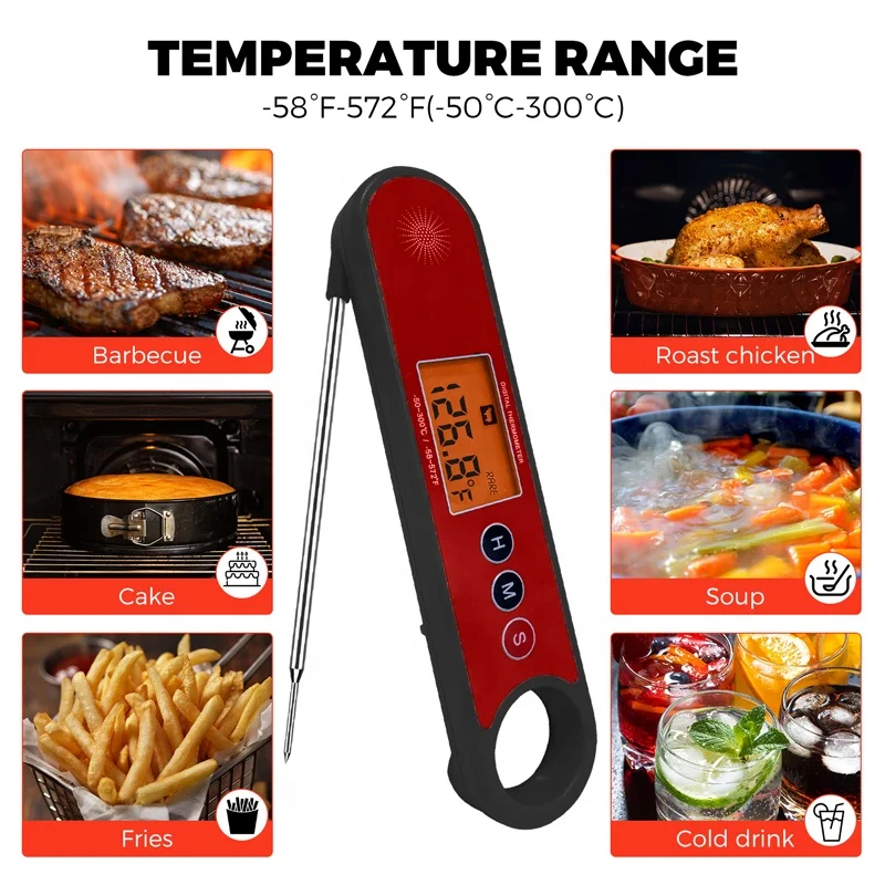 Factory Wholes Foldable Backlight Magnet Bottle Open Waterproof Digital Meat Thermometer