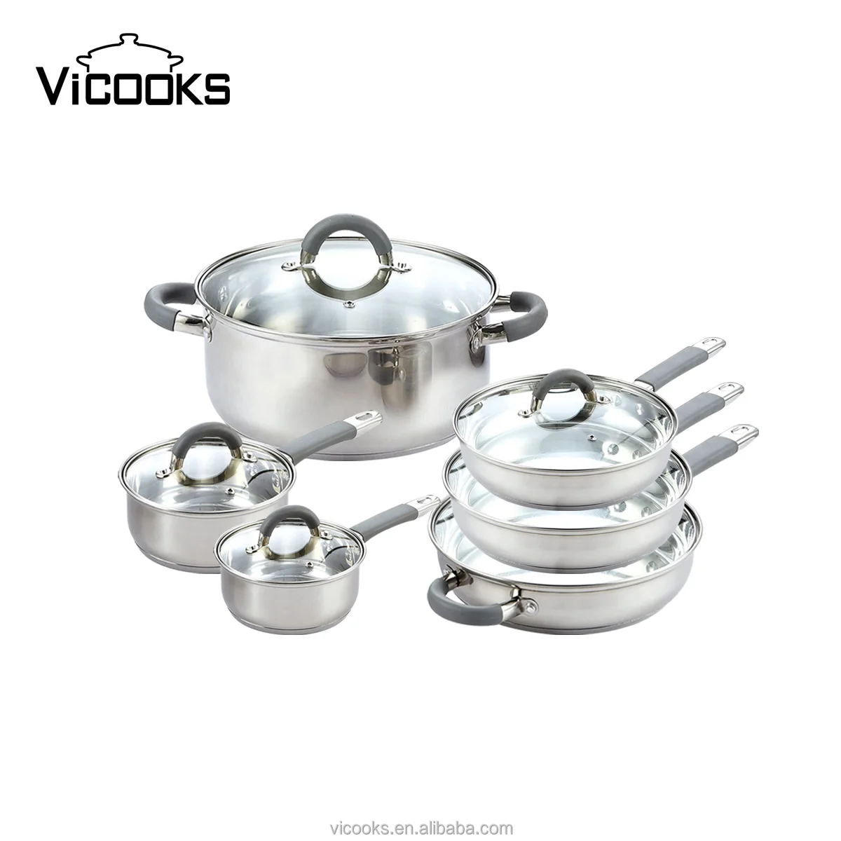 Suitable for all stoves Dishwasher Safe with grey color handle stainless steel cast iron cookware sets