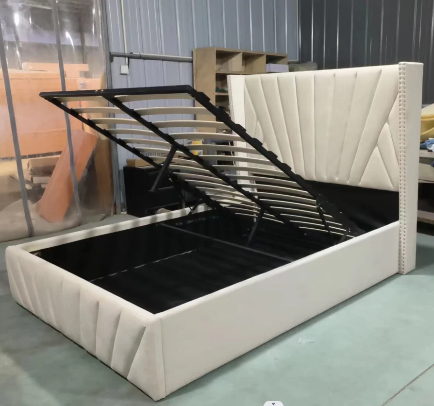 High Headboard Bed Factory Customized Luxury High Headboard King Queen Size Tufted Upholstered Nailed velvet fabric Beds