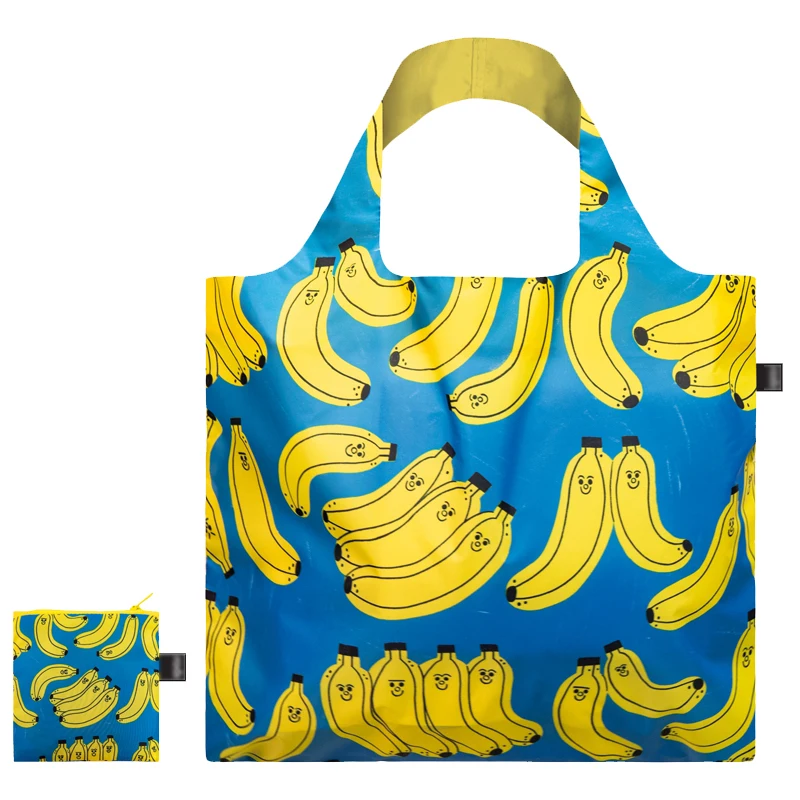 Custom Fruit Banana Pattern Folding Nylon Tote Bags Reusable Waterproof Shopping Bag With Custom Logo