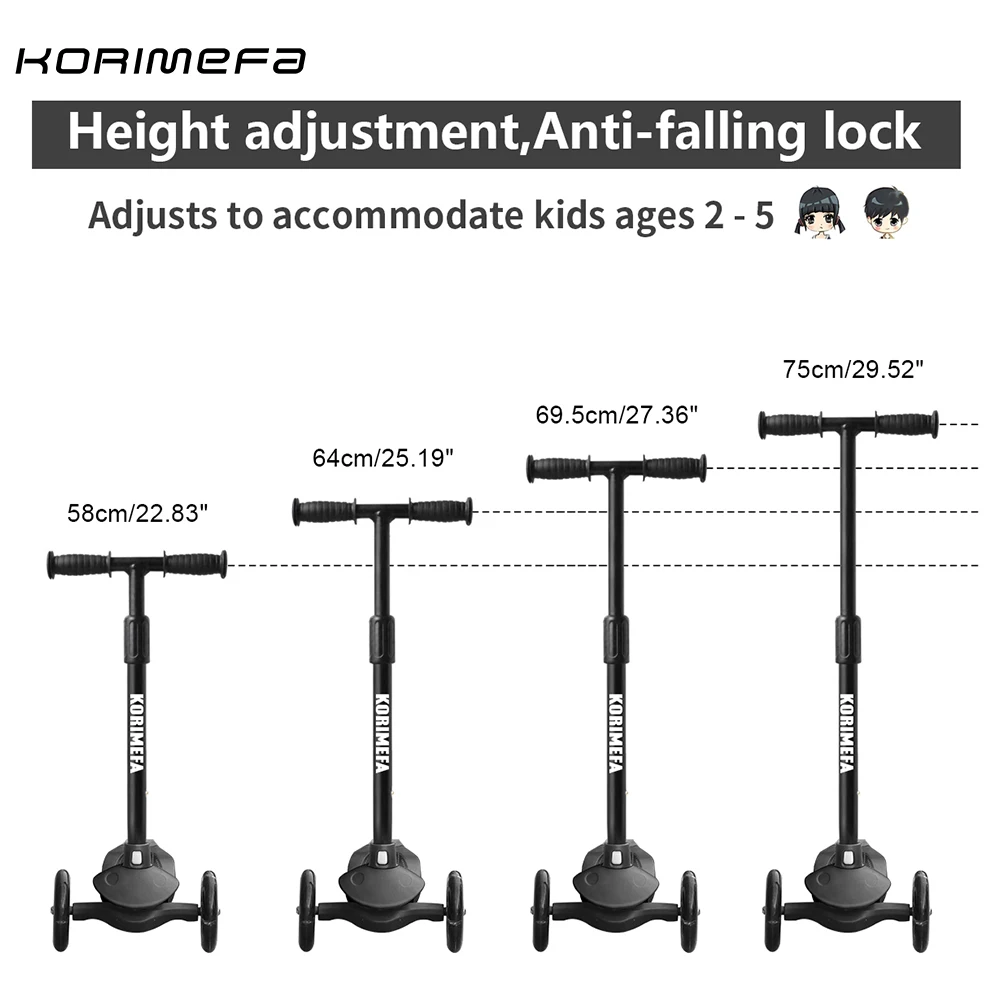
Korimefa Scooter for Kids Toddlers Scooters 3 Wheels Kick Scooter Lean to Steer with PU Flashing Wheels 