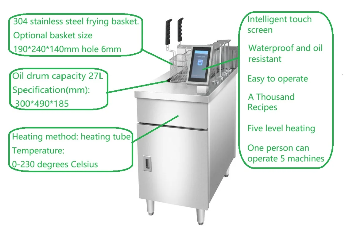 French Fry Machine Intelligent Fully Automatic Commercial Stainless Steel Countertop 2 Cans 2 Basket Provided Commercial Kitchen