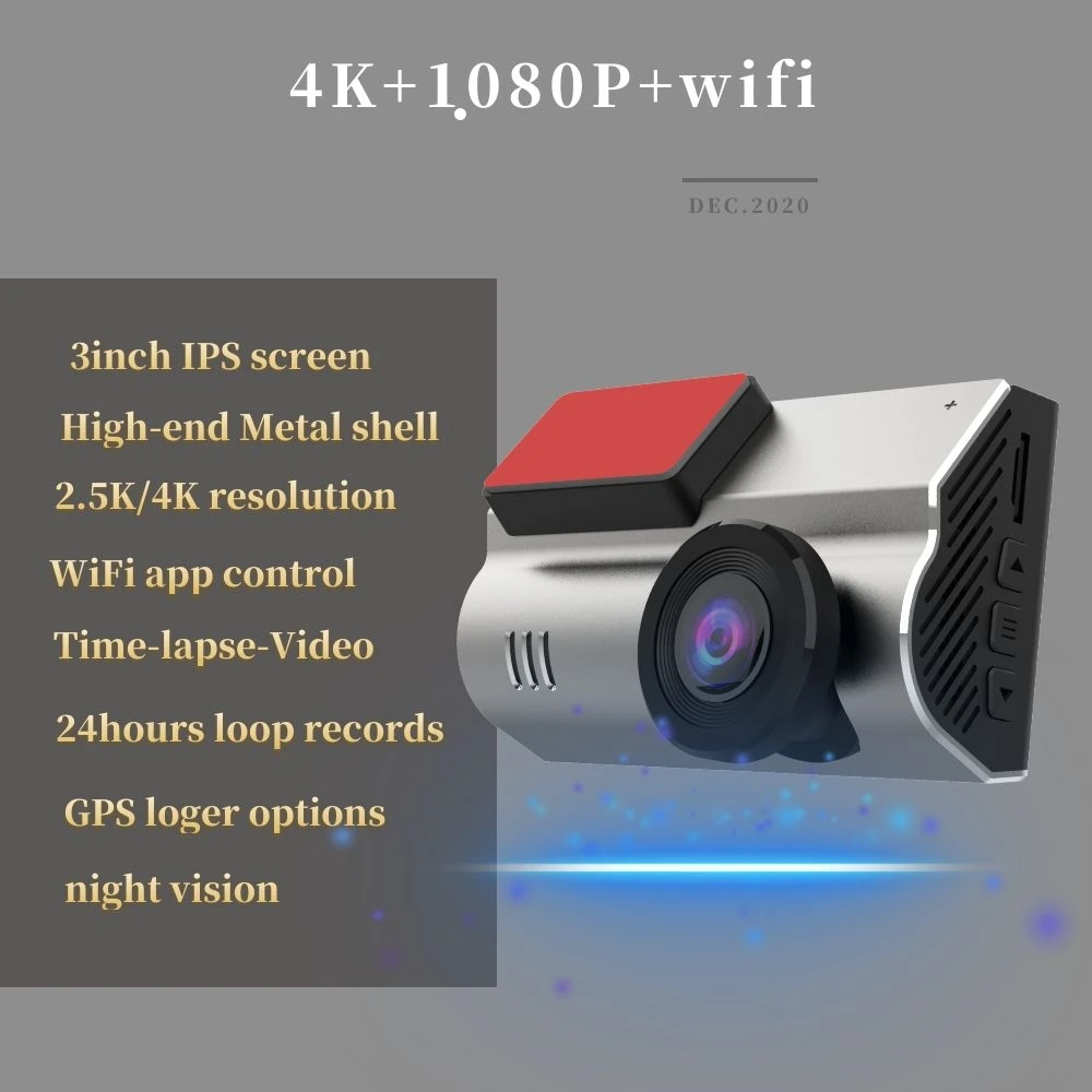 Автомобильный видеорегистратор Zimtop 2160P 4K + 1080P WiFi GPS управление приложением передний и задний ночного видения