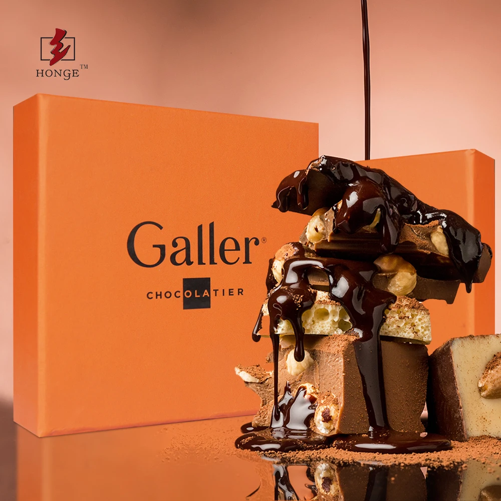 HONGE  Luxury Eco Friendly Cardboard Box Chocolate Box Packaging With Tray Inside Custom Food Grade Rigid Box With Lid