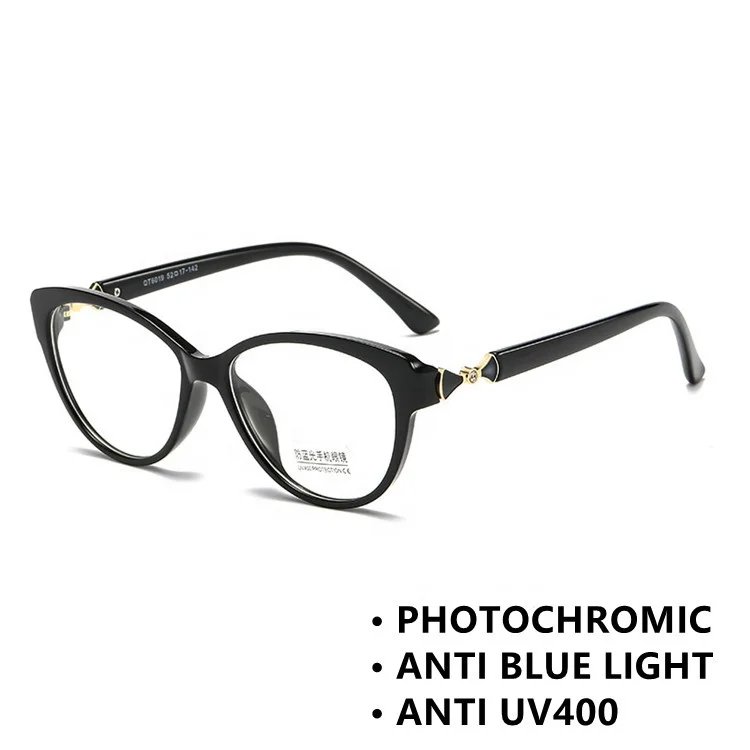 ladies anti blue light grey black cateye myopia diamond lunett photogray antireflet photochromic bezel woman photo gray glasses