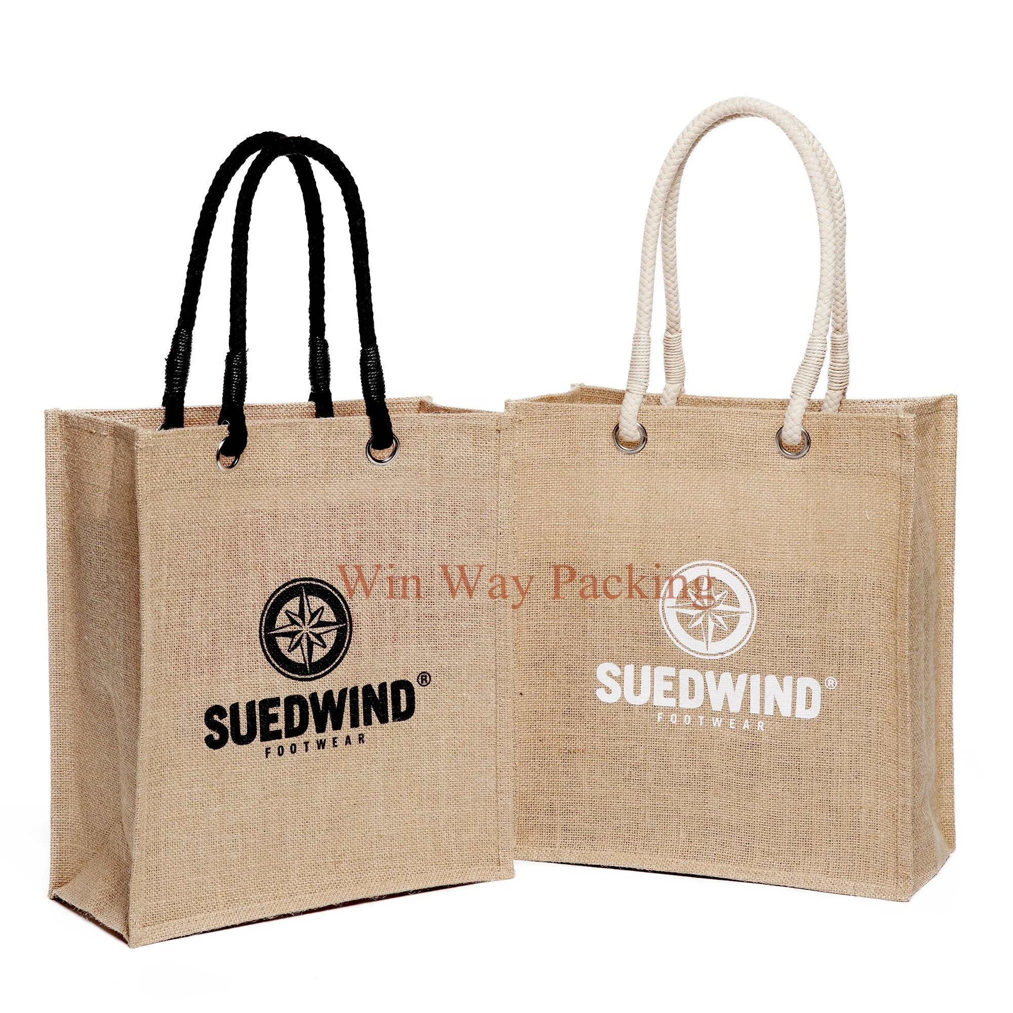 Wholesale high quality eco-friendly reusable foldable personalized PE laminated inside jute shopping bag