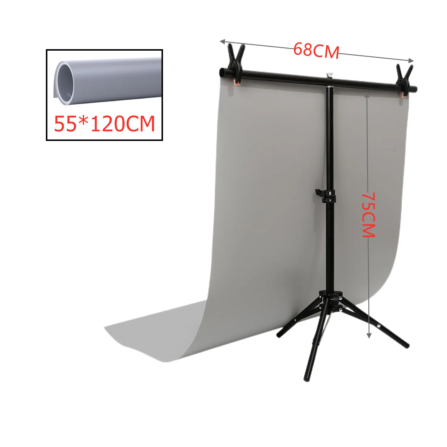 60*130cm Anti-wrinkle Waterproof Frost PVC Backgrounds Backdrop with 60*70cm Portable Adjustable T-shape Light Stand