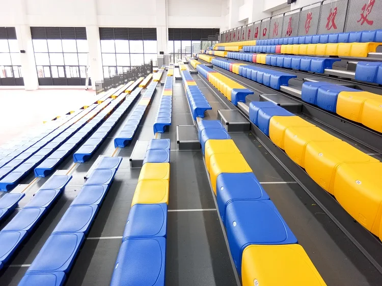 3-5 Rows Used Indoor Stadium Retractable Bleachers Seats Telescopic Seating System with Backrest