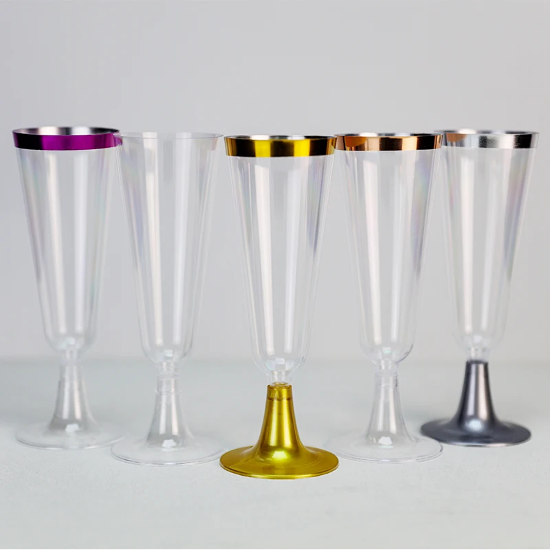 5OZ Disposable champagne wine goblet cup golde edge cocktail clear ps plastic goblet cup