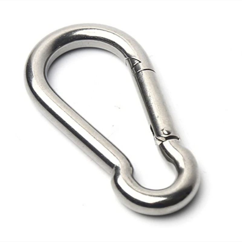 HXY offer M8 outdoor gourd shape 304 stainless steel snap hook carabiner spring lock hangematte carabiner hooks 8*80 snap hook