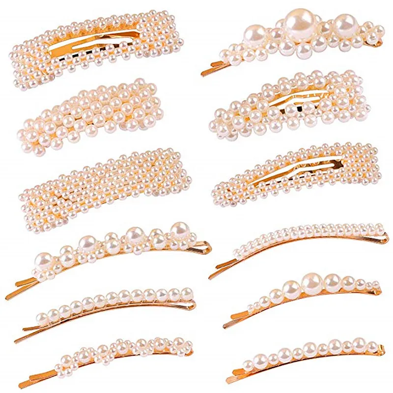 Pafu 6pcs Pearls Hair Clips for Women Girls Gift Fashion Artificial Pearl Barrettes Hairpins Snap Clips Hair Accessories