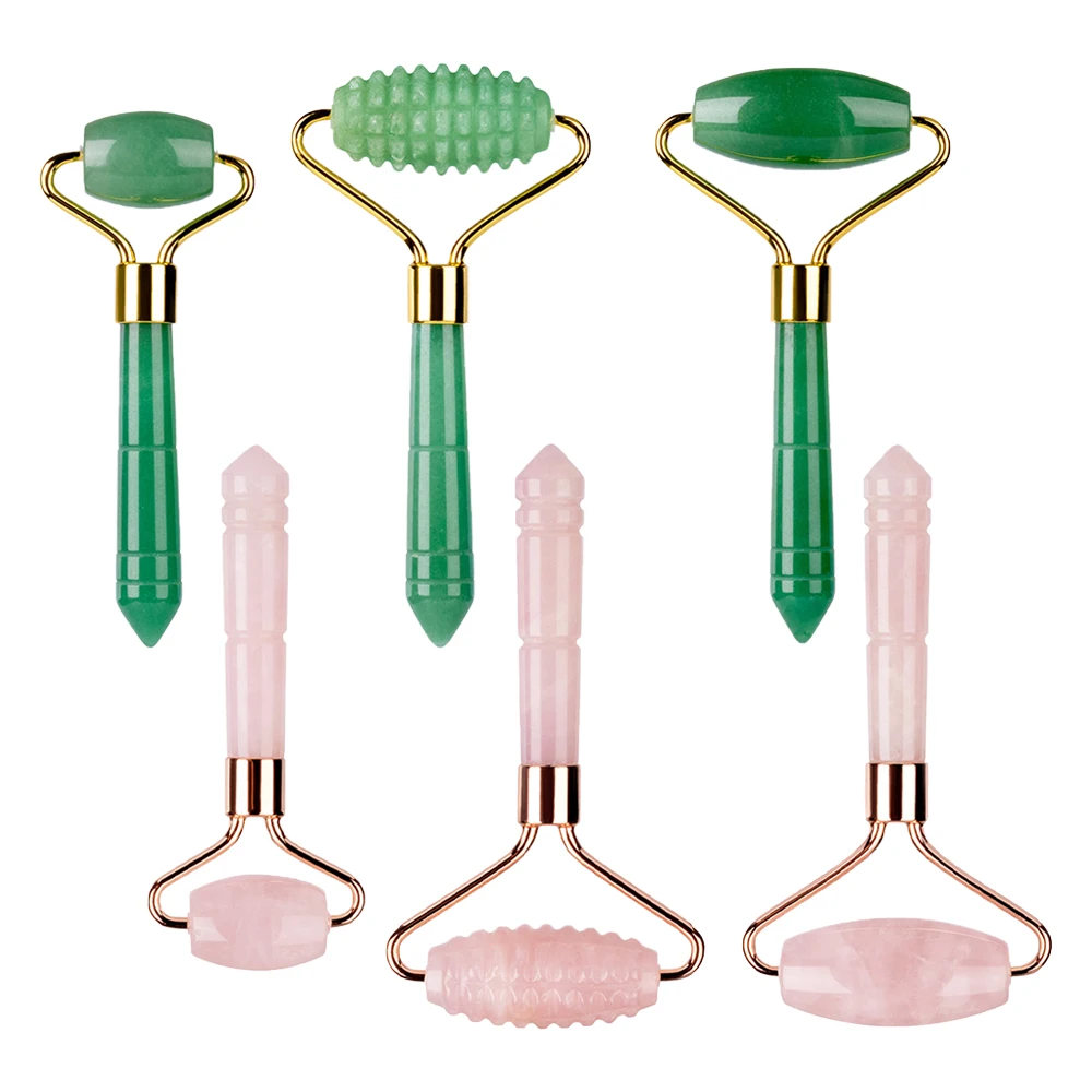 Handheld Portable Facial Roller Massage Made of Natural Jade 6 Colors Styles to Choose From Enhances Skin Beauty & Anti-Aging
