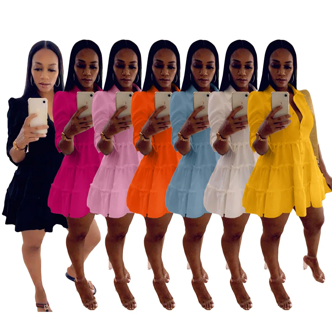 Z36430 New arrivals 2021vintage elegant casual dresses summer dress women Shirt Dress