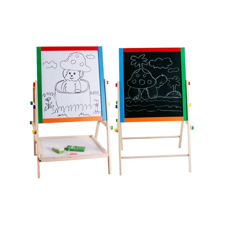 Small Colorful Children Kids Double Side Magnetic Chalk Whiteboard Easel In Wooden Stand