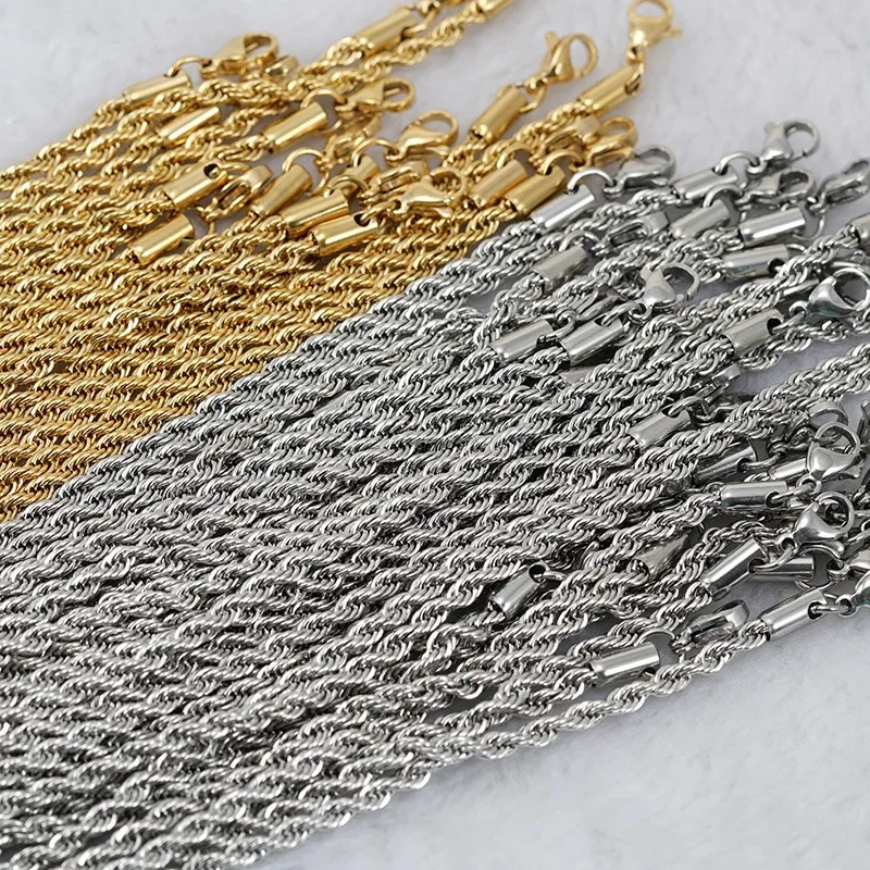 3mm 4mm 5mm Gold Plated Stainless Steel Link Chain Rope Chain Necklace For Men Fashion Hip hop Jewelry
