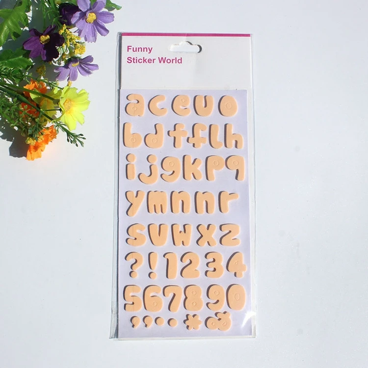 Custom Long-Lasting Adhesive Sticker Sheet Colorful English Number ABC Letter Label Vinyl Alphabet Sticker  EVA Puffy Sticker