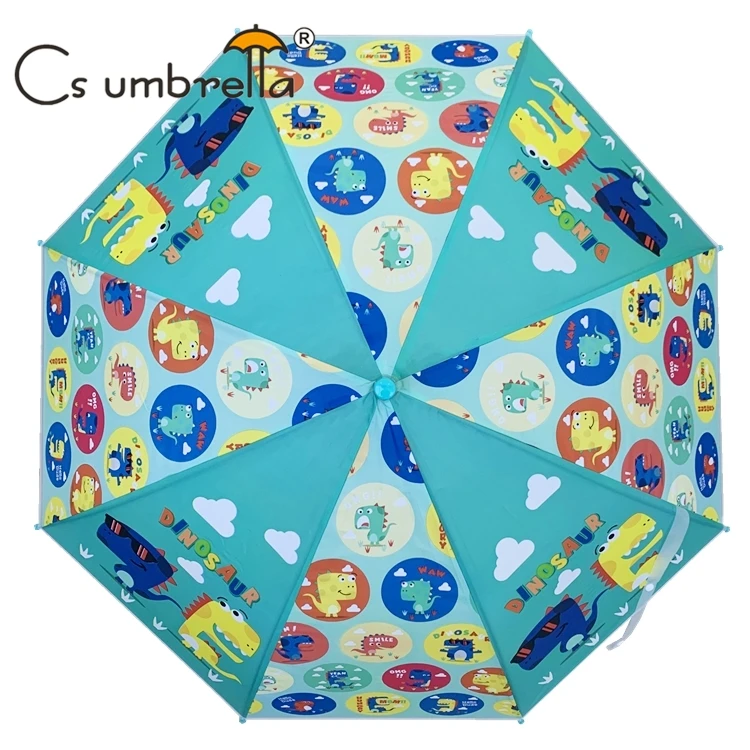 YS-6016 Kids Umbrella With Whistle Dinosaurs Cartoon Printing Match color Handle And Tips Straight POE Umbrella For Kids