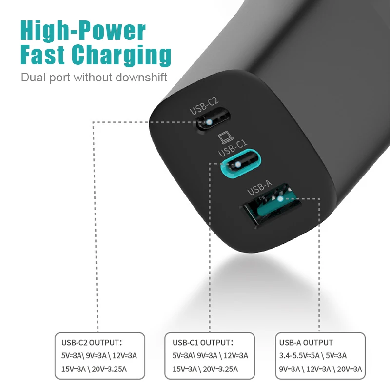 
miltiple port mini wall charger usb gan charger 65w macbook laptop adapter manufacturer private label cheap price 