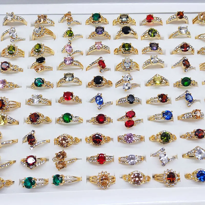 Wholesale Geometric Natural Stone Metal Inlaid Ring Jewelry Color Zircon Crystal Ring