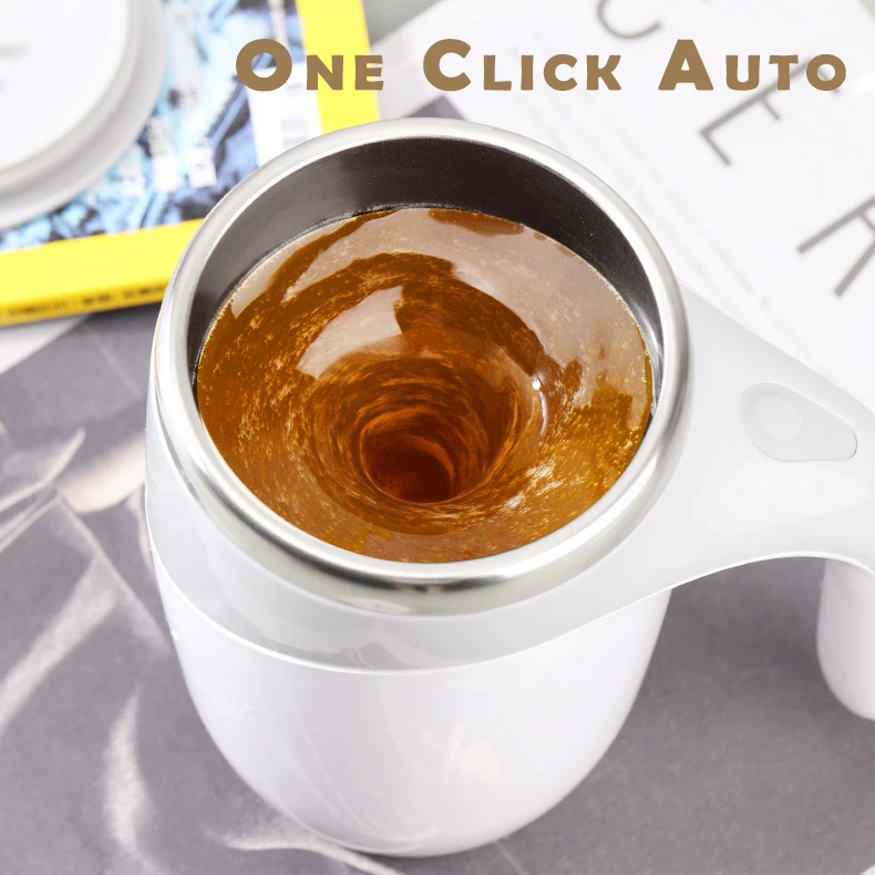 wholesale double wall stainless steel automatic Mixer Cup mug magnetic coffee with handle lid