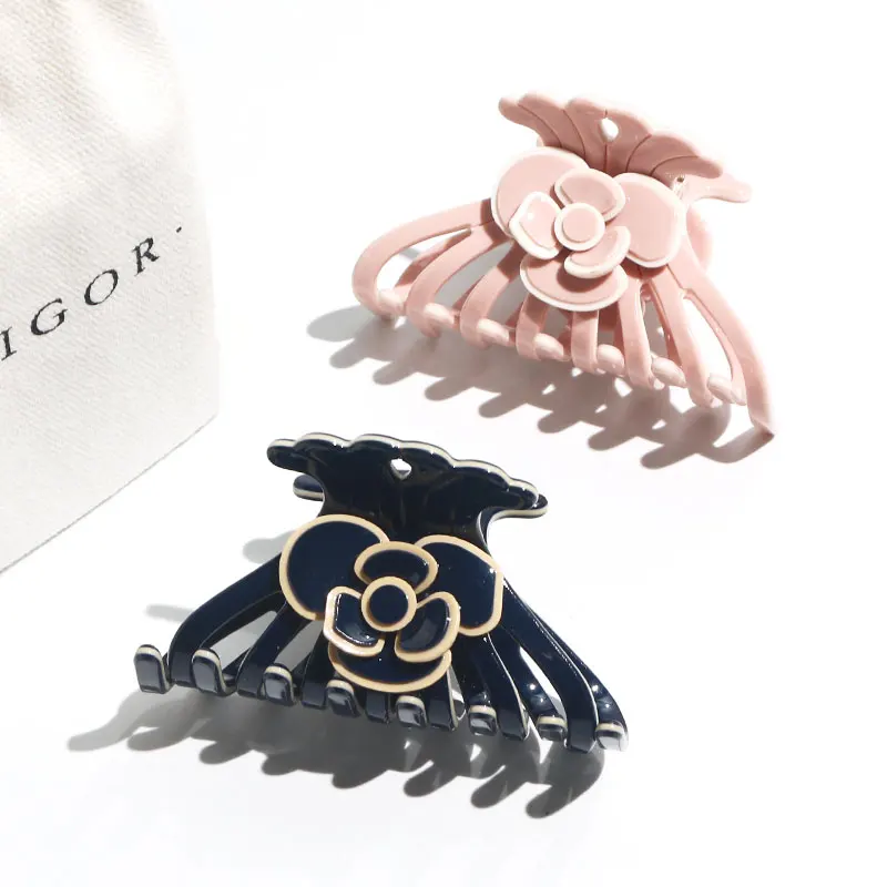 XinMei french elegant rose flower shark claw clip 2023 new arrival cellulose acetate large octopus claw clips women hair xl