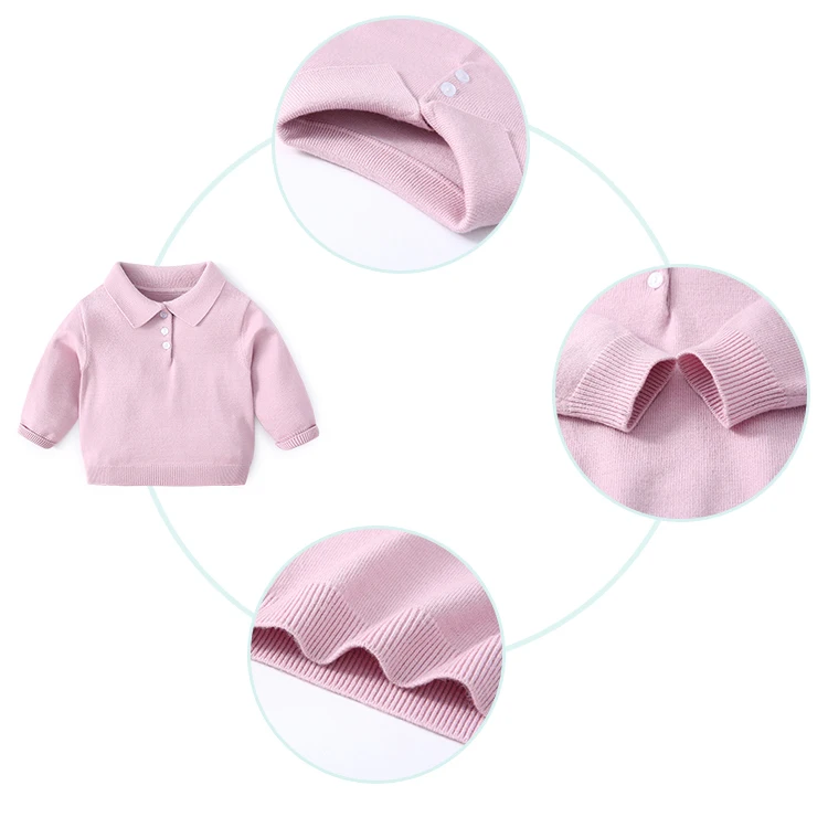 Multi-color Optional Solid Knitted Baby Polo Sweatshirt Kids Sweater For Winter
