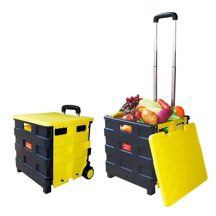 Wholesale Wheel Plastic Supermarket Foldable Shopping Cart