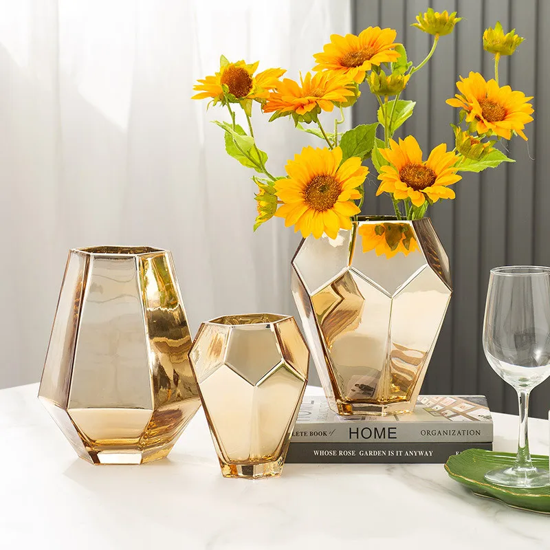Nordic luxury living room modern home decoration golden glass vase wine cabinet