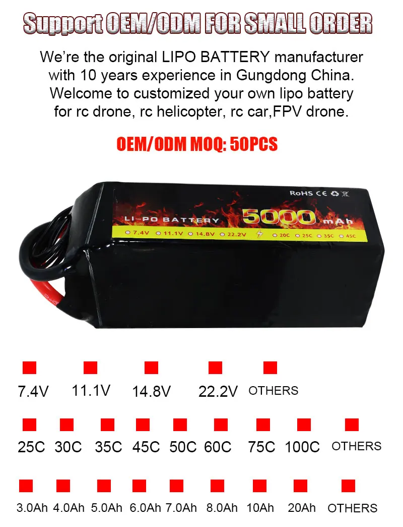 FPV Battery Drone Batteries 6S 22.2V 5000mAh 50C Lipo Battery Pack for RC UVA Drone and FPV