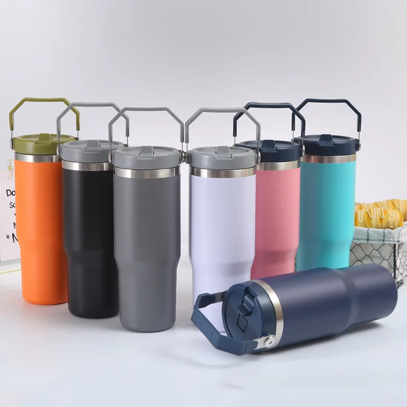 20oz 30oz StainlessTravel Tumbler Mug Double Wall Vacuum Insulated Coffee Mug with Straw Lid and Handle Stainless Steel Mugs