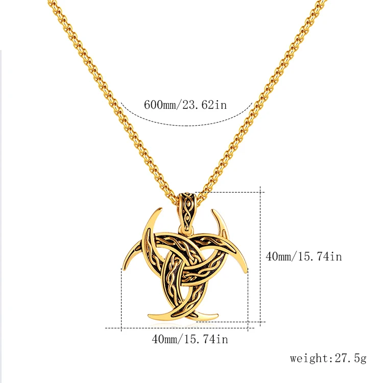 Wholesale Vintage Viking Celtic Knot Hip Hop 18k Gold Plated Stainless Steel Pendant Men Necklace