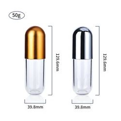 50ml clear pharmaceutical pill bottles capsule bottle for healthy supplement with gold screw cap plastic packaging bottle