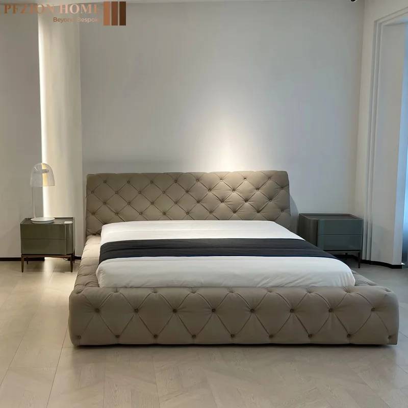 PFZION HOME  leather Elegant home bedroom furniture set upholstered bed Luxury bed frame Royal King Size Bedroom Sets