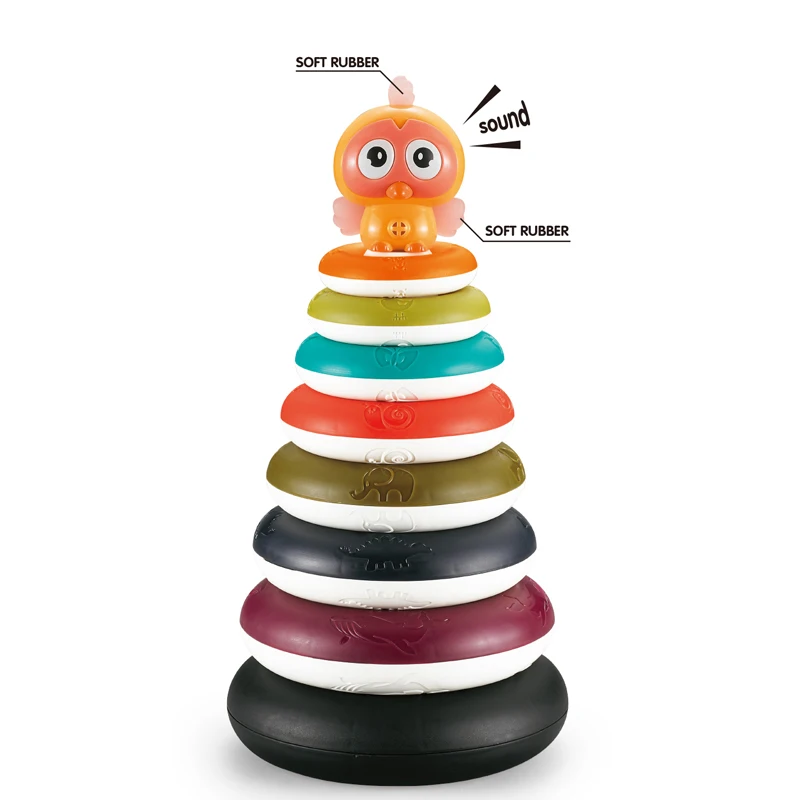 Kids Cognitive Toys Blocks Rainbow Tower Colorful Stack Up Toys Early Learning Stacking Rings