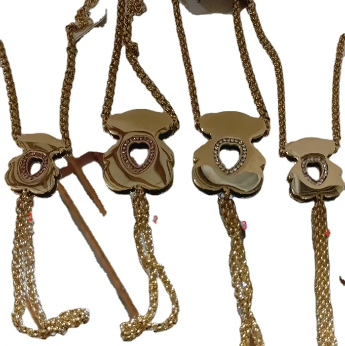 18 K золотое покрытие алмаза с рисунком Мишки и сердца комплект ювелирных изделий из нержавеющей стали для женщин палец цепи