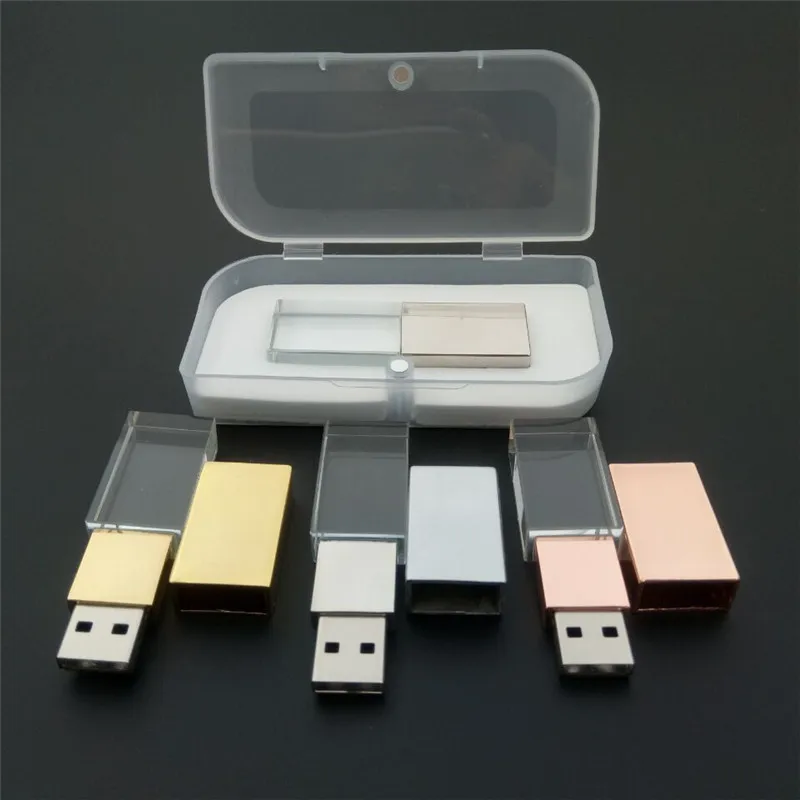 
Crys tal usb Sticks 3D Print Custom Logo 4GB 8GB 16GGB usb Flash Pendrive 32GB Transparent Glass Gold silver Rose gold Black 