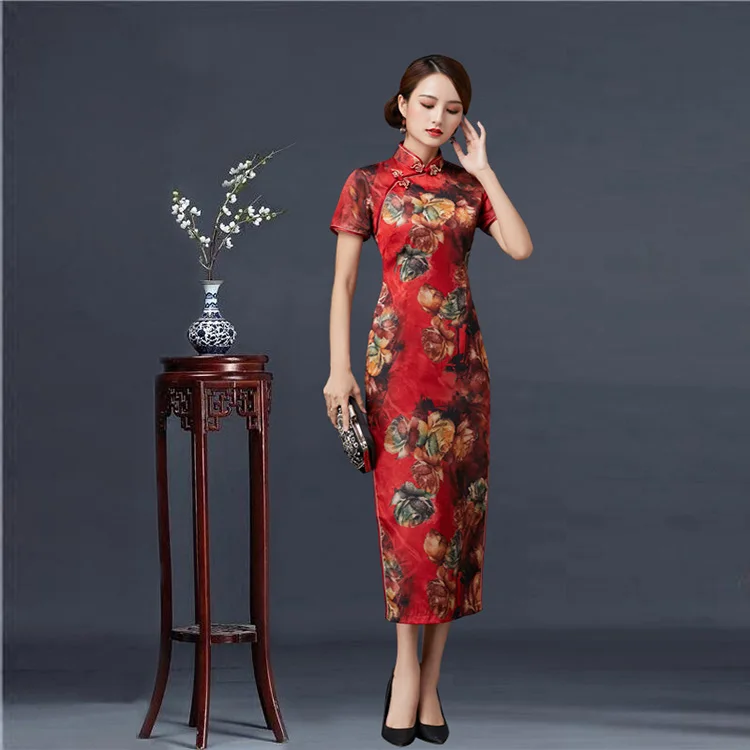  Повседневное платье Qipao большого размера в китайском традиционном стиле с коротким рукавом элегантное цветочной застежкой для детей среднего