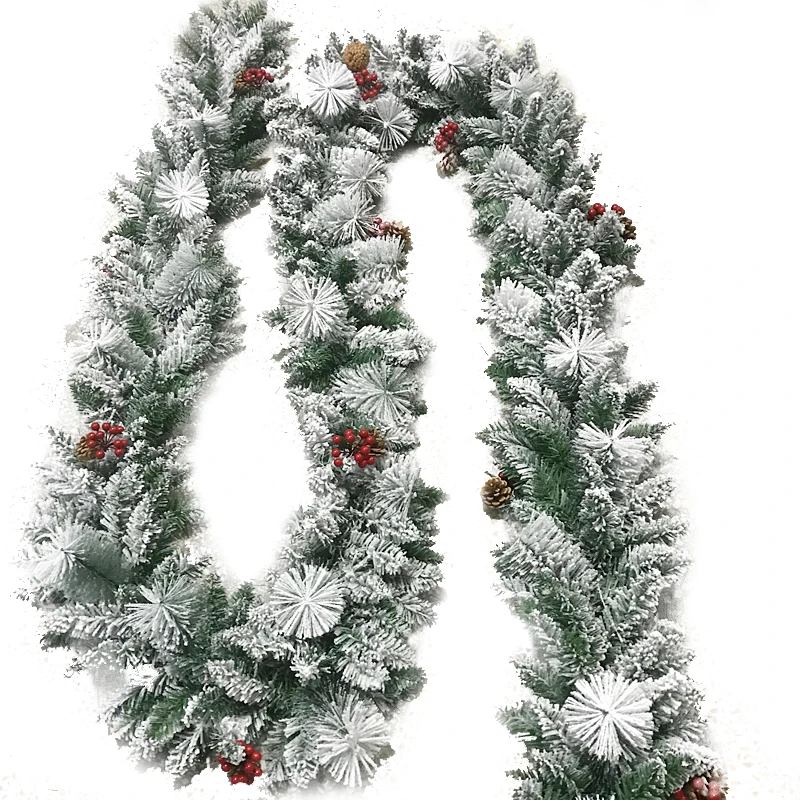 Customizable design  Flocking Artificial Green Outdoor Christmas Decoration Garland with Decor Pine and Fruit