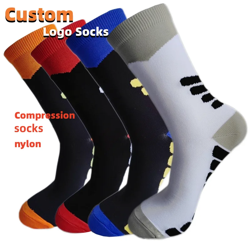 OEM High Quality Low MOQ fitness Nylon Running Calcetines Men Custom Sports Crew Compression Riding Socks