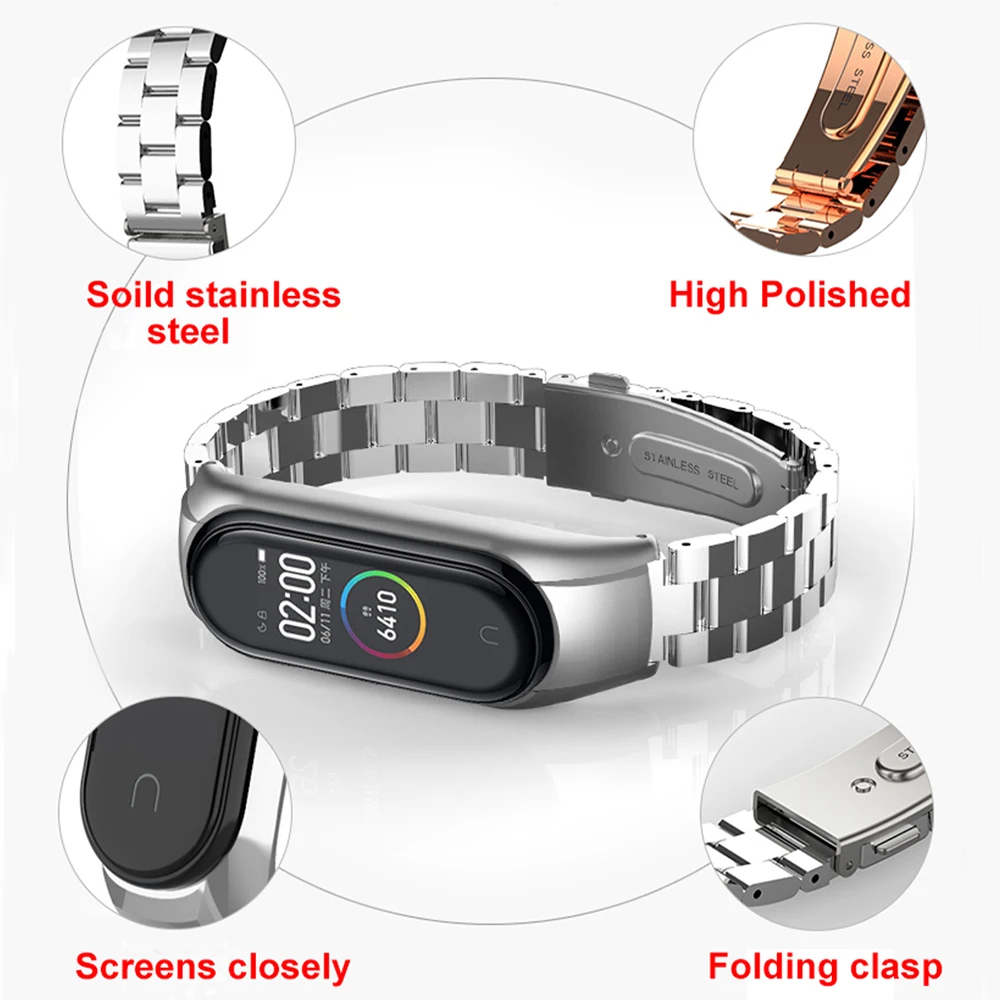 
2021 Mi band 5 metal strap stainless steel mi band 3 4 strap for xiaomi mi 5 4 3 band strap 