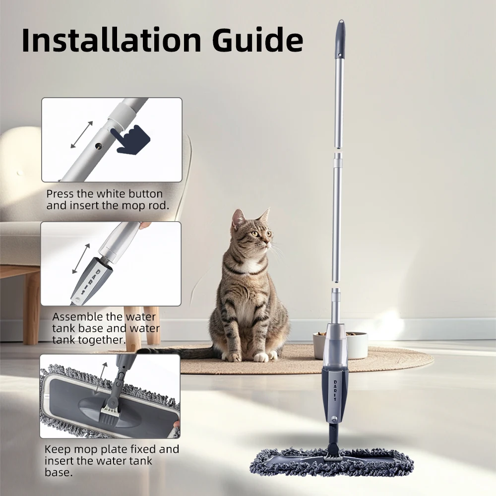 DARIS Household Cleaning Floor Toor Hand Wash Free Flat Dry Wet Lazy Mops Water Spray Mop