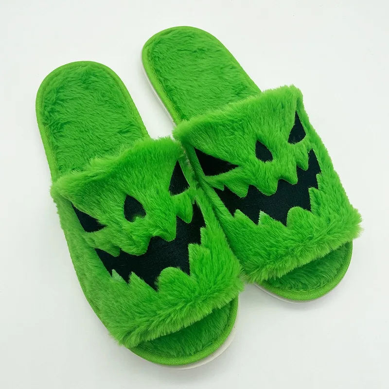 RTS Fashion Popular Womens Orange Slides Slippers Funny Cute Fluffy Warm Cotton Winter Outdoor Party Pumpkin Halloween Slippers
