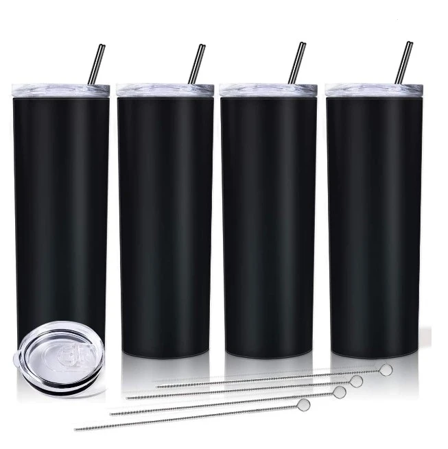 Amazon Hot Sell Double Wall Vacuum Insulated Matte Black Tumbler Cups In Bulk With straw and Brush