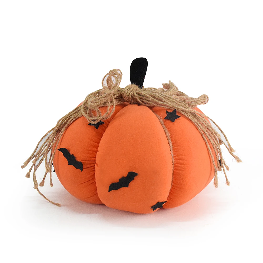 Handmade Pumpkin Figurine Artificial Plush Seasonal Thanksgiving Orange Fabric Halloween Pumpkin with Bat Ornament