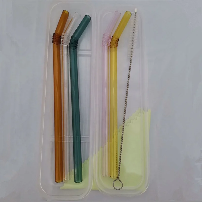 
Wholesale Dia=8mm Reusable Straight and Bent Borosilicate Glass Straw For Drinking 