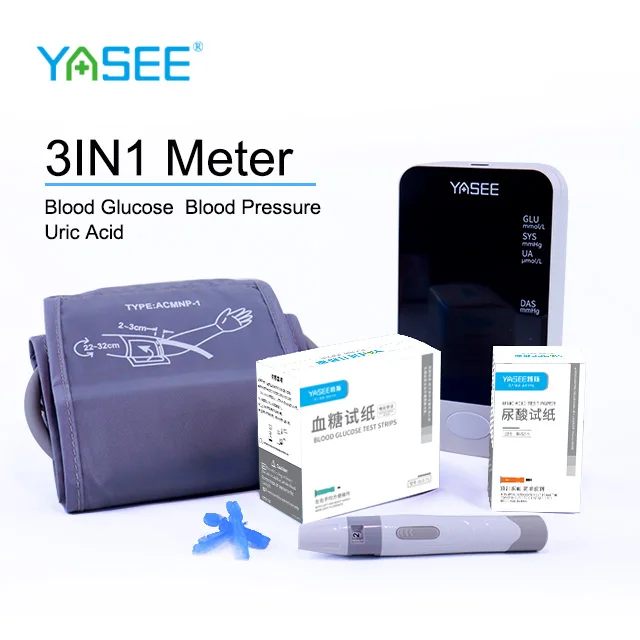 Portable Electronic Digital Upper Arm Blood Pressure Glucose/Uric Acid Monitor with Bluetooth Transmission Electric Power Source
